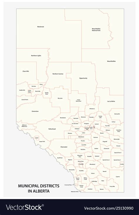 Municipal Districts In Alberta Canada Map Vector Image