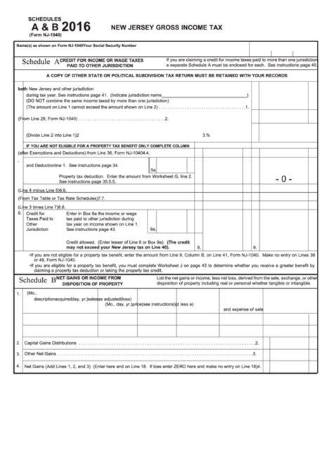 Fillable Form Nj 1040 Schedules A And B New Jersey Gross Income Tax