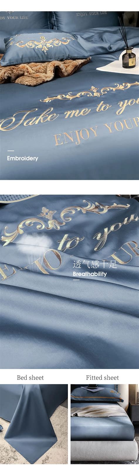 Custom Exquisite Embroidery 60s Tencel Cotton 4pcs Bed Sheet Duvet