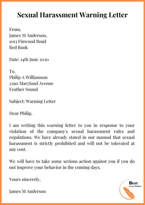 Sample Harassment Warning Letter