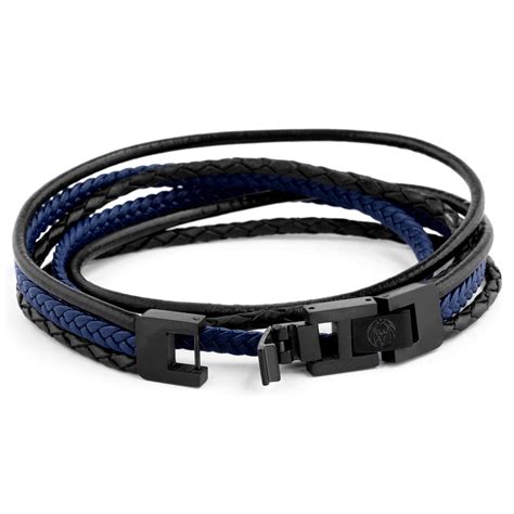 Black And Blue Roy Leather Bracelet In Stock Lucleon
