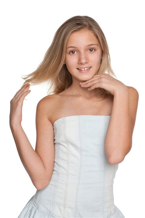 Jolie Fille De La Pr Adolescence Avec Le Sac Dos Contre Le Blanc Photo Stock Image Du Fond