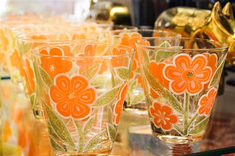 Culver Orange Flower Lowball Glassware Set Of 6 In Detail Interiors