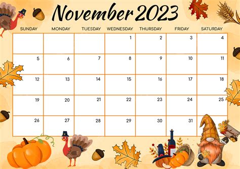Gnome Turkey 2023 New Year Thanksgiving November Yellow Watercolor