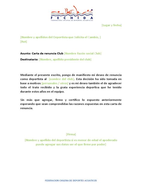 Carta De Renuncia Club Deportivo Fechida 1docx Pdf