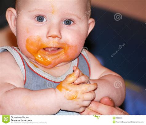 Messy Baby After Eating Food Stock Image Image Of Feeding Kiddie