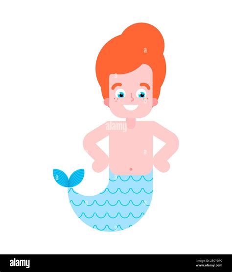 Lindo Niño De Sirena Aislado Dibujos Animados Sea Boy Ilustración