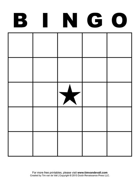 printable bingo card blank
