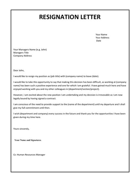 Resignation Letter Template In Word And Pdf Formats