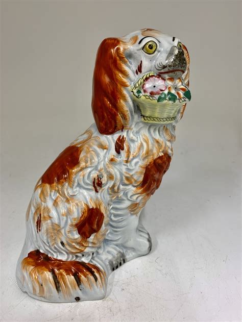 Antiques Atlas Staffordshire Pottery Dog With Flowers Circa 1845