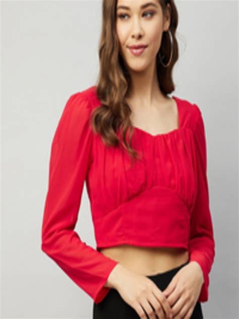 Buy Carlton London Red Georgette Crop Top Tops For Women 16608234