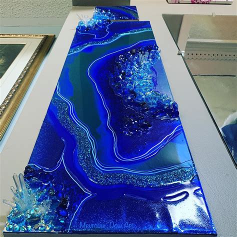 Holographic Sapphire Blue Resin Geode On Canvas Etsy Resin Art