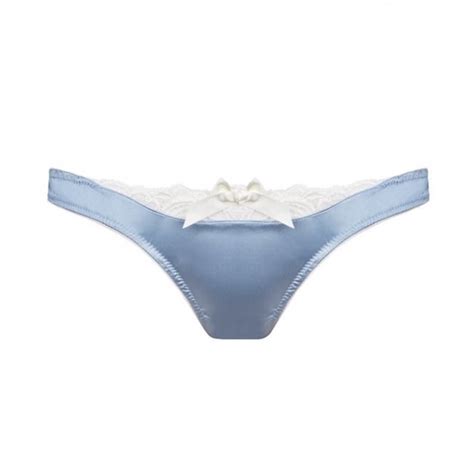 Sky Blue Silk Skinny Thong With Nottingham Lace For Her From The
