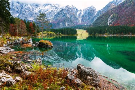 Lake Fusine Lago Di Fusine Mountain Lake In North Italy Stock Image