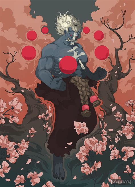 Demon Akuma Ball Fighter Man Petals Sheets Tattoo Tree White
