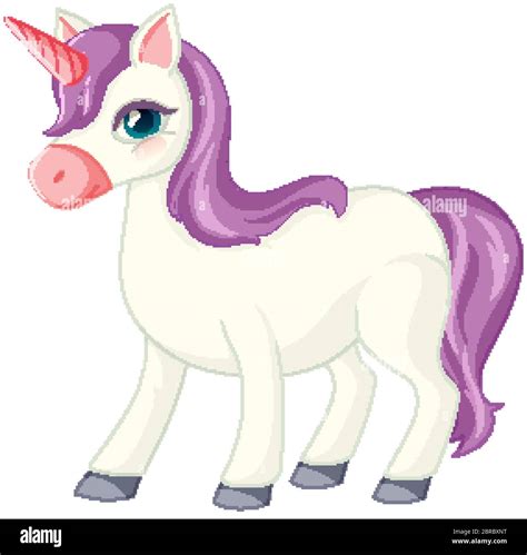 Cute Purple Unicorn In Norrnal Standing Position On White Background