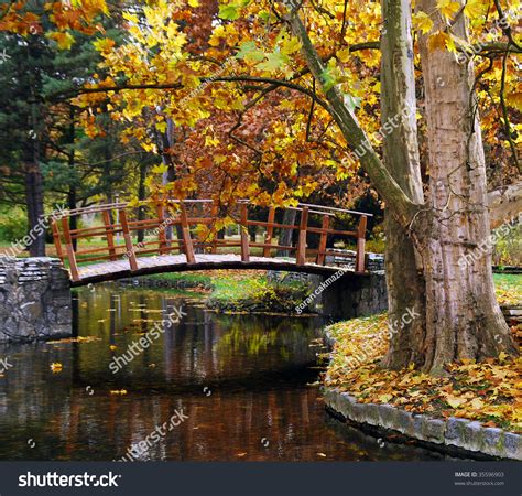 Wooden Bridge At The Park In Autumn Stock Photo 35596903 Shutterstock