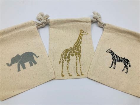 Safari Favor Bags Muslin Bags With Safari Animal Designs Etsy