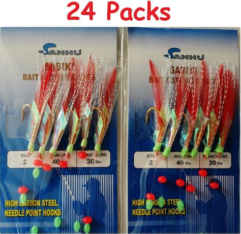 24 Packs 10 Sabiki Bait Rigs 6 Hooks With Fish Skin Saltwater Fishing