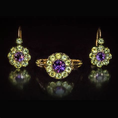 Antique Amethyst Chrysolite Earrings And Ring Ref 742885 Antique