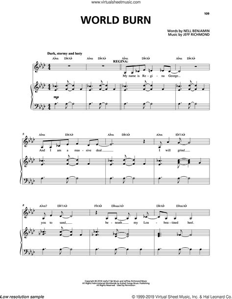 World Burn From Mean Girls The Broadway Musical Sheet Music For