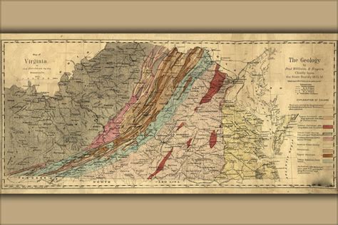 24x36 Gallery Poster Geology Map Of Virginia 1874