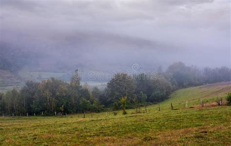 Rural Area In Mountains On A Cloudy Foggy Morning Stock Photo Image