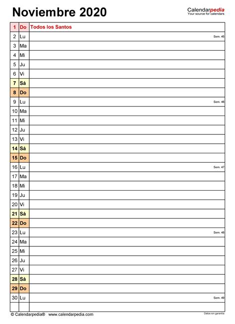 Calendario Noviembre 2020 En Word Excel Y Pdf Calendarpedia
