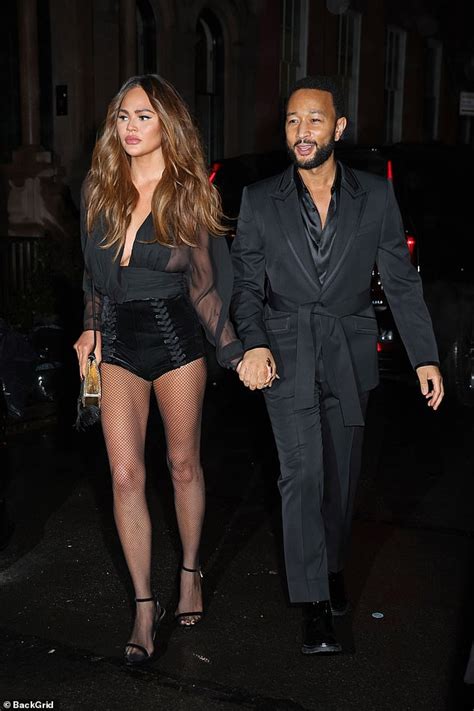 Chrissy Teigen Rocks Tiny Hot Pants And Sheer Blouse For Husband John