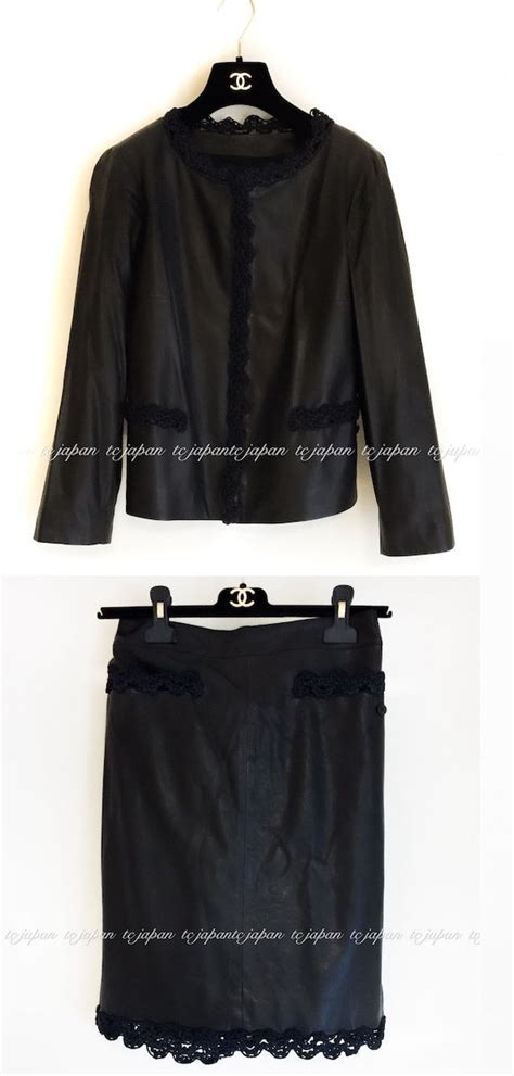 シャネル ブラック・レザー・コート・ジャケット Chanel 09a Black Leather Jacket Tc Japan