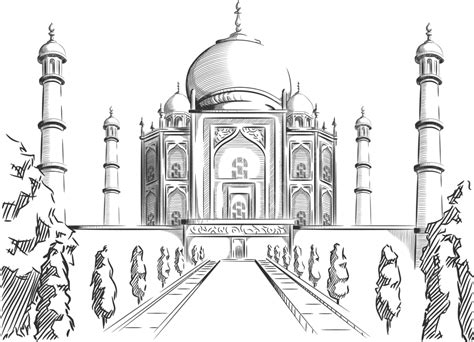 Vector Outline Of Indias Iconic Taj Mahal Landmark In Sketch Doodle