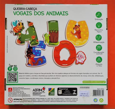 Vogais Animais 8702 Bc Novo Brinquedos Pedagógicos E Educativos E