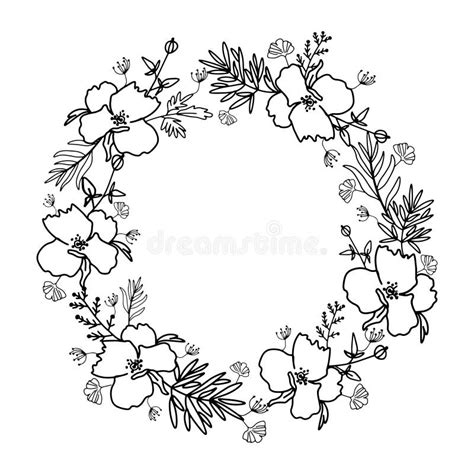 Vector Frame With Flowers With A Black Line Botanical Floral Pattern