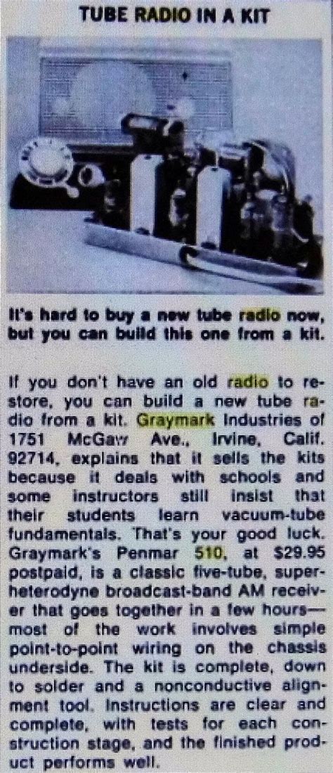 Article On Vintage Graymark Model 510 5 Tube Plastic Kit Radio Popular