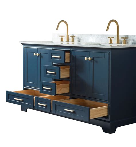 The beauty of this vanity lies in its simplicity, with straight lines and right angles. 72" Double Sink Bathroom Vanity in Blue Finish with ...
