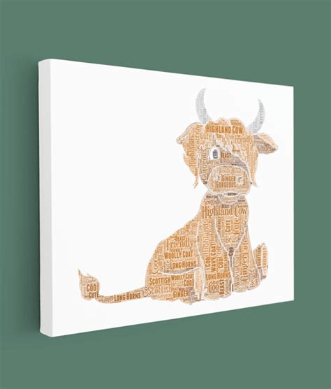 Personalised Highland Cow Word Art On Canvas Abc Prints