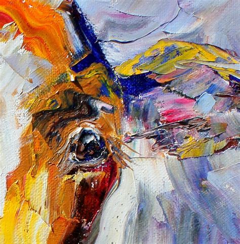 Colorful Cow Painting Original Oil 12x12 Abstract Palette Knife