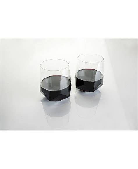 Viski Raye Faceted Crystal Wine Glass Set Of 2 And Reviews Glassware Dining Macy S