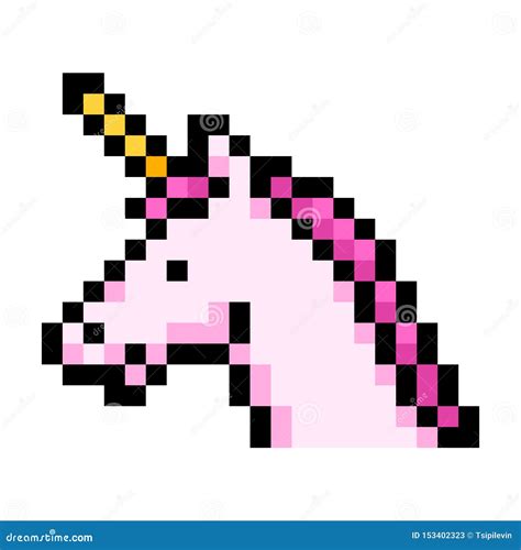 Unicorn With Pink Mane Pixel Art On White Background Stock Illustration