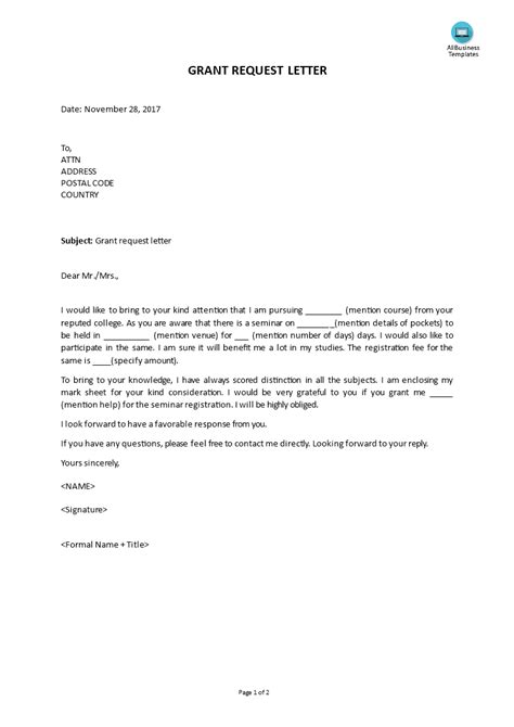 Grant Request Letter Template