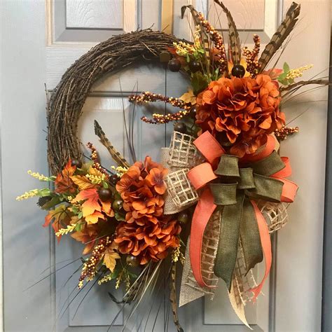 Rustic Farmhouse Wreath Burnt Orange Mum Fall Harvest Welcome To Our