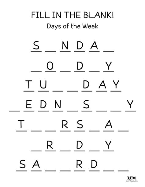 Spelling Days Of The Week