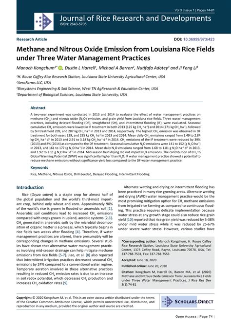 Pdf Methane And Nitrous Oxide Emission From Louisiana Rice Fields