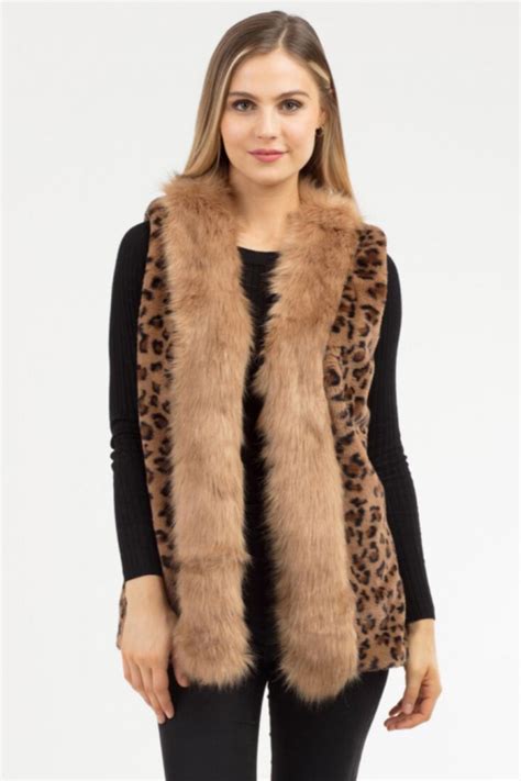 faux fur leopard print vest with side pockets m3farm faux fur vests