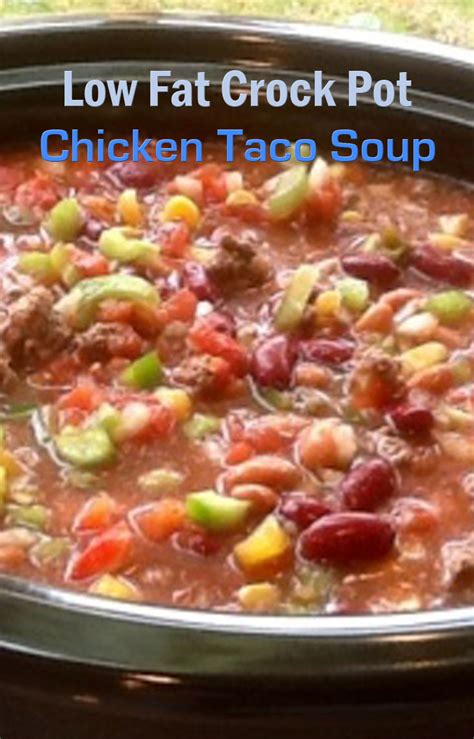 Kidney beans, chili beans, sweetcorn, salsa, tomato sauce, diced tomatoes, taco seasoning, chicken i do not recommend shredding the chicken right in the crock, the soup is hot and easily splatters. Low Fat Crock Pot Chicken Taco Soup