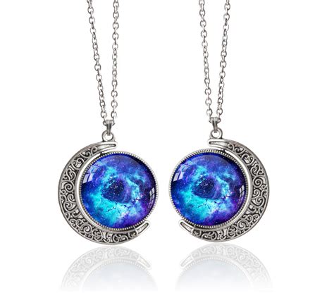 Crescent Moon Nebula Necklaces Collections Blue Galaxy Necklaces