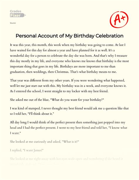 Personal Account Of My Birthday Celebration Essay Example Words Gradesfixer