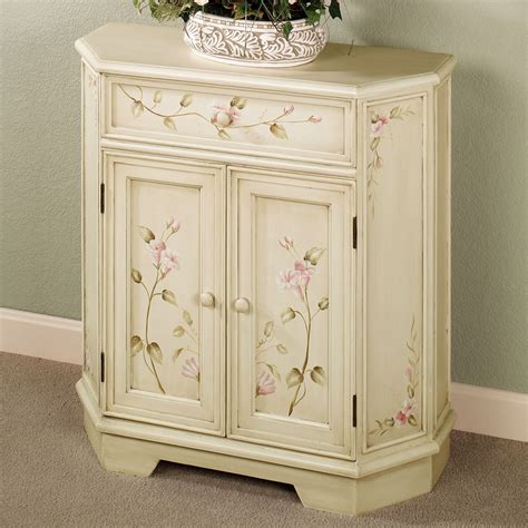Bianca Antique White Floral Storage Cabinet
