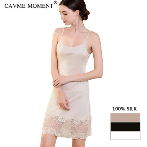 Cavme 100 Silk Sexy Lace Spaghetti Strap Nightgown Plus Size Underdress Sleepwear Homedress
