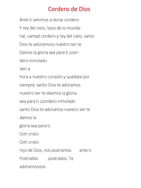 Himno Cordero De Dios Letra Pdf